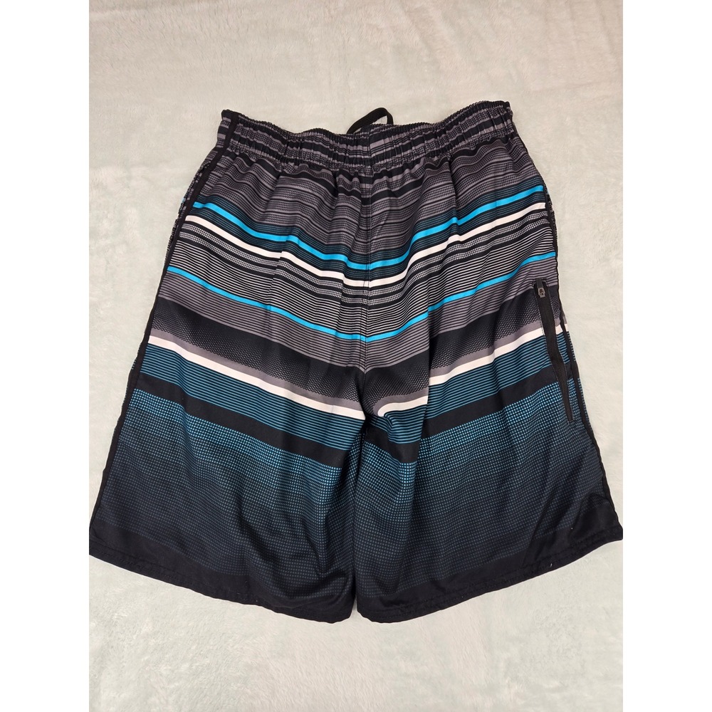 Ocean Pacific Mens Board Shorts Size M 32-34 Black Blue Striped Swim Trunks OP - Picture 10 of 12